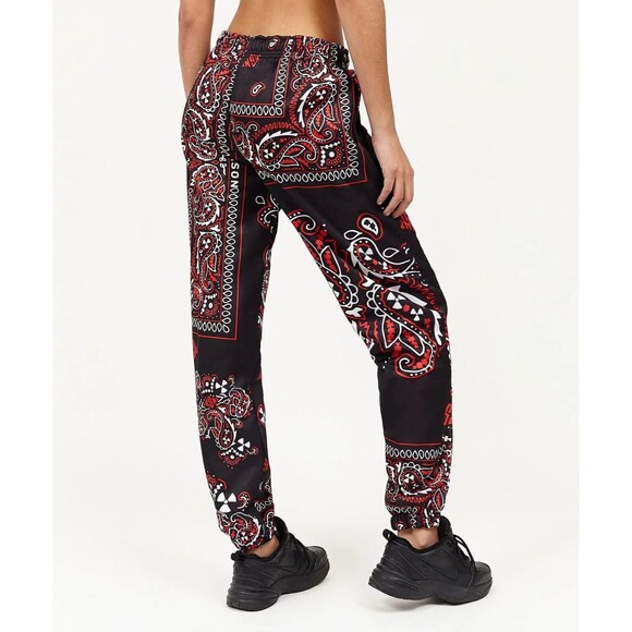 Reason Joggers Women’s Large Black Red White Bandana Paisley Print Sweatpants - Picture 9 of 9